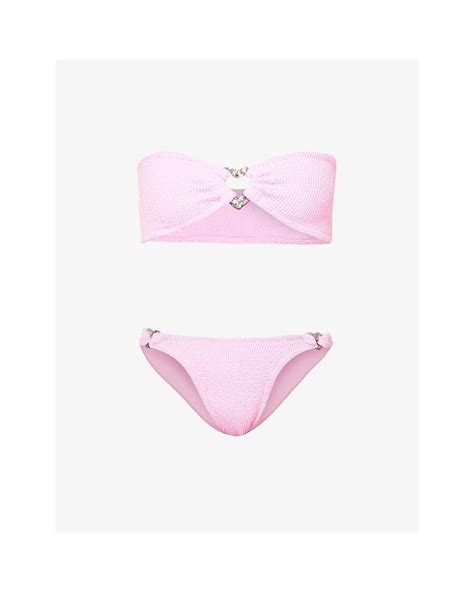 Hunza G Nicole Seersucker Bikini In Pink Lyst