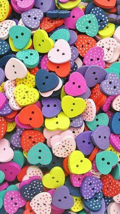 Many Different Colored Buttons With Polka Dots And Hearts On Them All