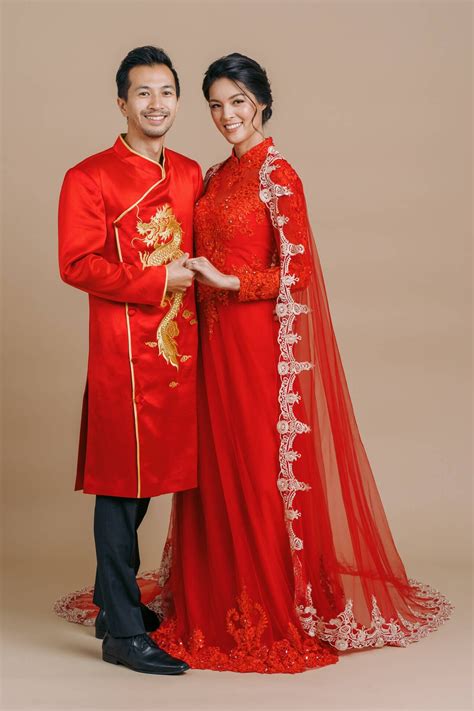 Nguyen Jacket | Red & Gold Vietnamese Wedding Men’s Ao Dai – East Meets