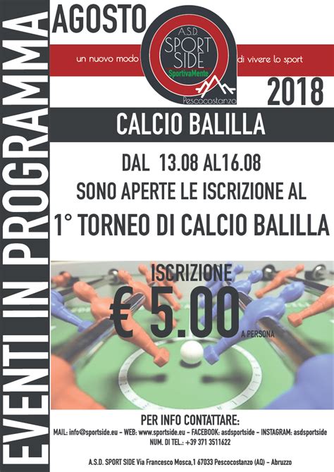 Il 1 Torneo Di Calcio Balilla ASSOCIAZIONE SPORTIVA DILETTANTISTICA