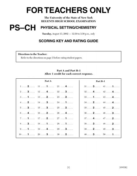 Chemistry Regents 2022 Answer Key