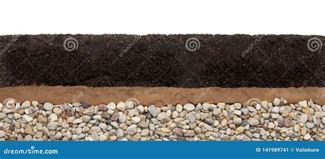 Soil Layers : Humus, Clay and Stones Isolated on White Background ...