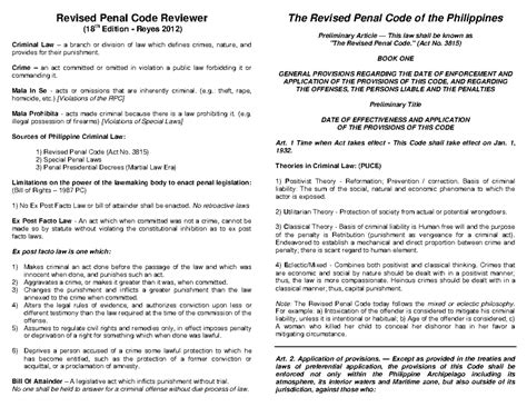 Criminal Law Revised Penal Code Summary Revised Penal Code Reviewer