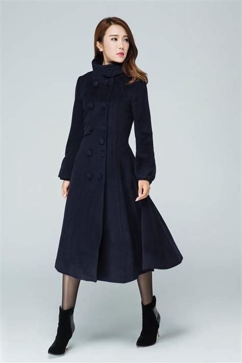 Navy Blue Coat Wool Coat Warm Winter Coat Midi Coat Womens Coat