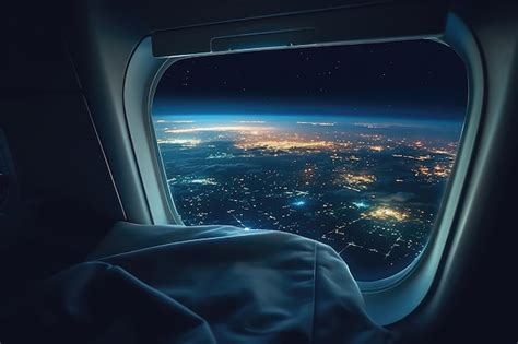 Premium Photo | View Of City Lights From Plane Window On Night Flight