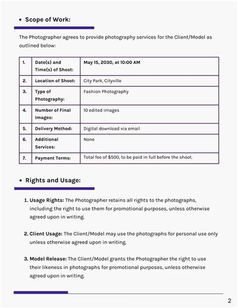 Model Photographer Contract Venngage