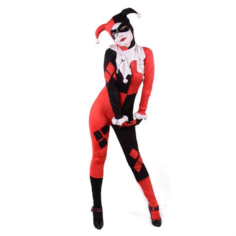 Großhandel Harley Quinn Kostüme Clown Jumpsuits Adult Sexy Red