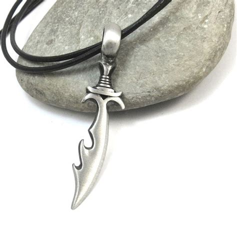 Sword Necklace Jagged Mens Sword Pendant Fantasy Blade