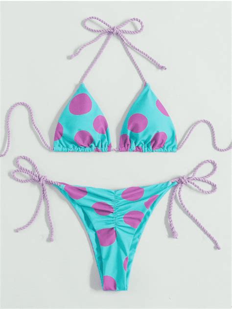 Ba Ador Bikini Con Estampado De Lunares Tri Ngulo Con Cord N Lateral