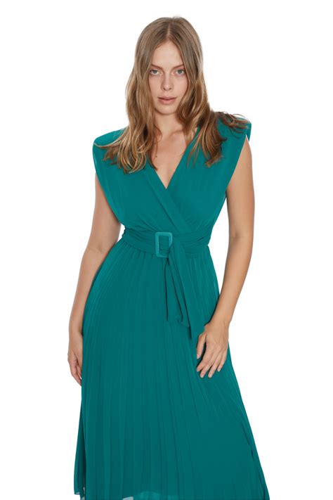 Green Chiffon Sleeveless Midi Dress Evening Dress Fervente