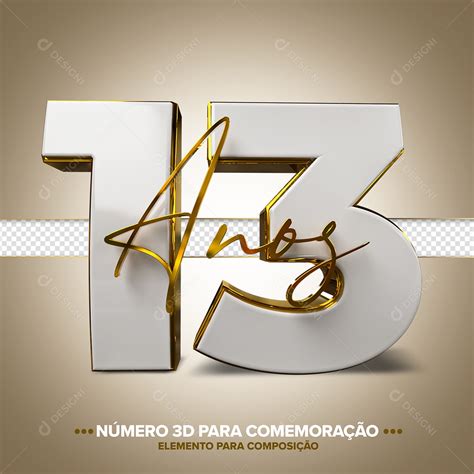 Número 13 Anos Branco E Dourado Comemoração Elemento 3d Para Composição