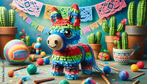 Colorful Mexican Party Decorations With Cactus And Paper Garland