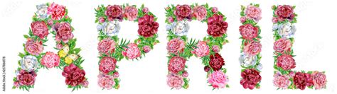 Word April Of Watercolor Flowers For Decoration Stock Illustration