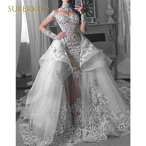 288 0US Superkimjo White Wedding Dresses 2022 High Neck Lace