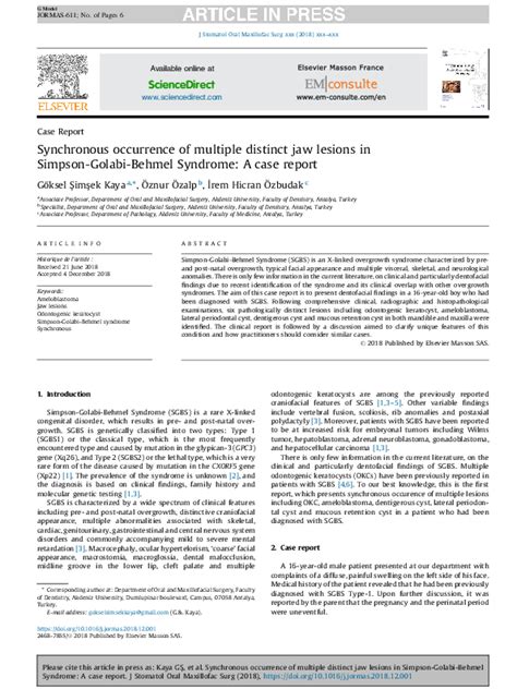 (PDF) Synchronous occurrence of multiple distinct jaw lesions in Simpson-Golabi-Behmel Syndrome ...