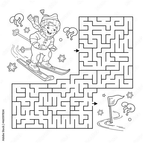 Maze or Labyrinth Game. Puzzle. Coloring Page Outline Of cartoon boy ...