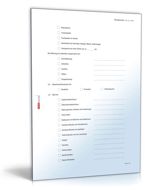 Übergabeprotokoll Wohnungsübergabe Muster Vorlage zum Download