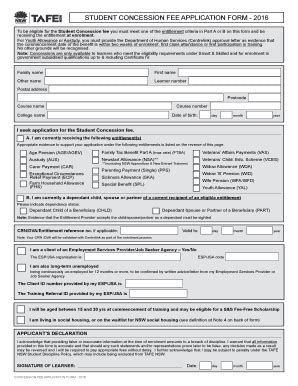 Fillable Online Tafensw Edu TAFE NSW Concession Fee Application Form