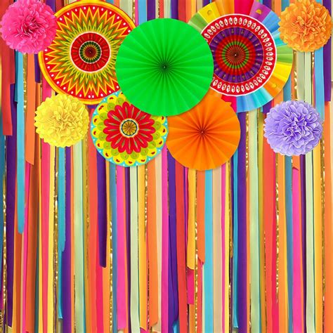 18pcs Mexican Party Decorations Kit Colorful Fiesta Paper