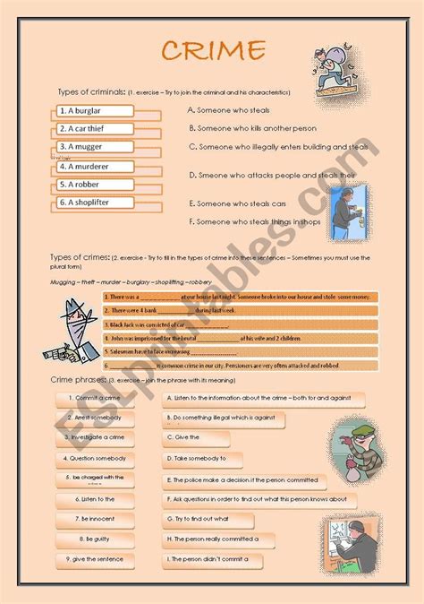 Crime Vocabulary Esl Worksheet By Claire87