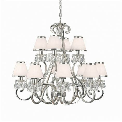 Chandelier Oksana Nickel Poli Pampilles Cristal Abat Jours Blancs