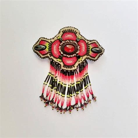 Beaded Hair Barrette With Fringe Black And Pink Hair Accessory Pink And