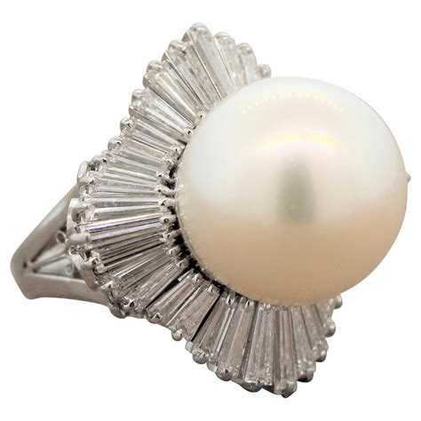 Platinum South Sea Pearl and Diamond Halo Ring at 1stDibs