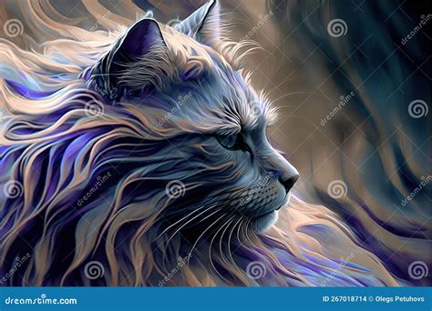 Una Pintura De Un Gato Con Ojos Azules Y Pelo Largo Con Fondo Negro Y