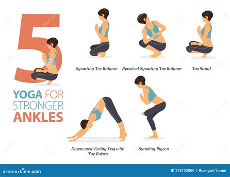 5 Yoga Poses or Asana Posture for Workout in Stronger Ankles Concept ...