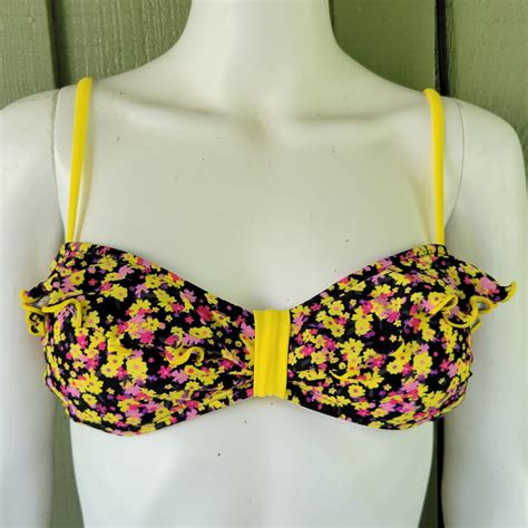 Hobie Black Yellow Floral Bikini Swim Medium M Gem