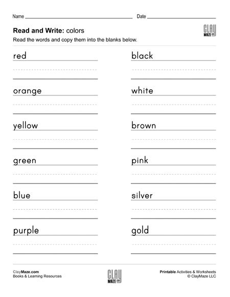 Read And Write Color Words Homeschool Books Math Workbooks And Worksheets Library