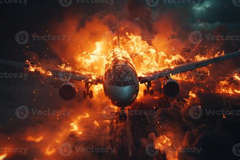 Plane crash airplane on runway catastrophe burning wrecks engine fire ...