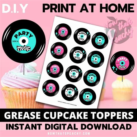 Vinyl Record Cupcake Toppers Printable Greaser Rock N Roll S Diner