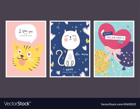 Set of valentines day cards with cute hand drawn Vector Image