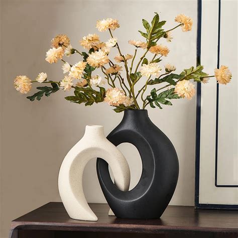 Jayunshy Hollow Ceramic Vase Set Of 2 Round Modern Vase