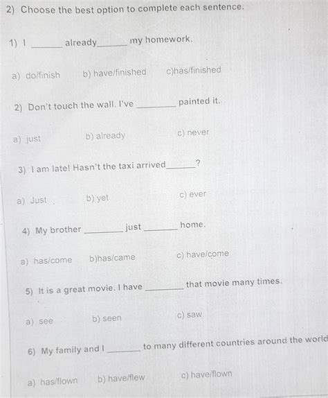 Choose The Best Option To Complete Each Sentence Brainly Lat