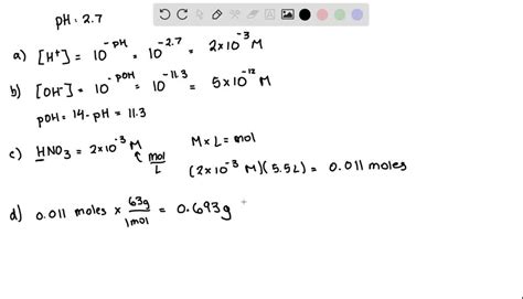 SOLVED:A nitric acid solution is found to have a pH of 2.70. Determine ...