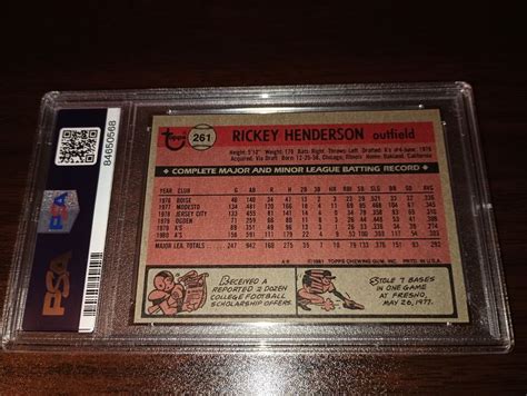 1981 Topps 261 Rickey Henderson PSA 9 Mint Oakland Athletics HOF EBay