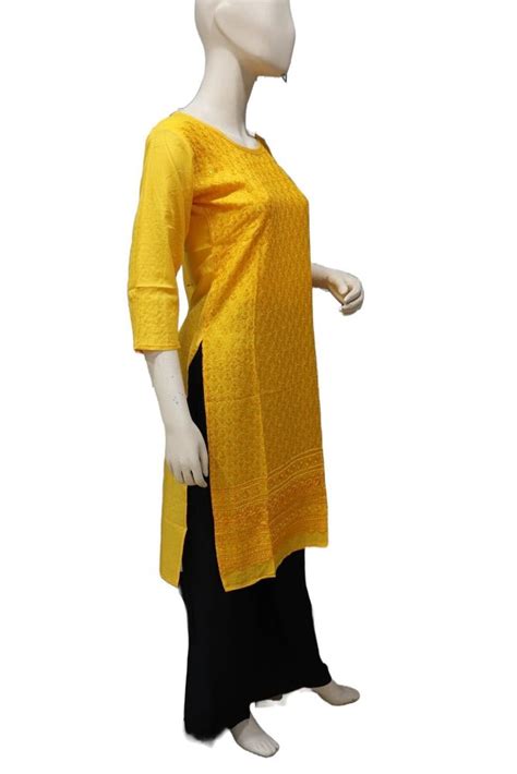 Yellow Rayon Chikan Work Kurti Sequence Size Xl At Rs In Mumbai