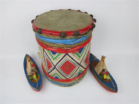 Native American Drum With Handmade Boats Boats Folk Art 1960 - Etsy