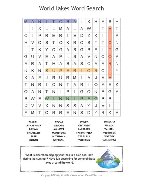 World Lakes Word Search