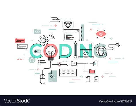 Flat style thin line banner design of coding Vector Image