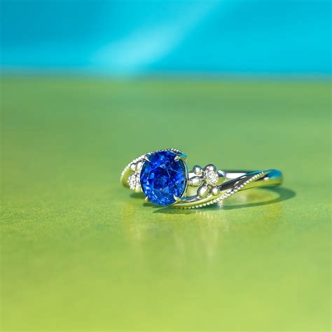 Blue Sapphire Ring with Milgrain and Floral Detailing - MADLY