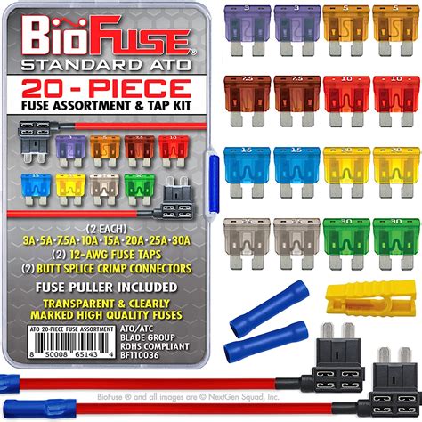 BioFuse Standard ATO 20 Piece Automotive Car Fuse Assortment Tap Kit