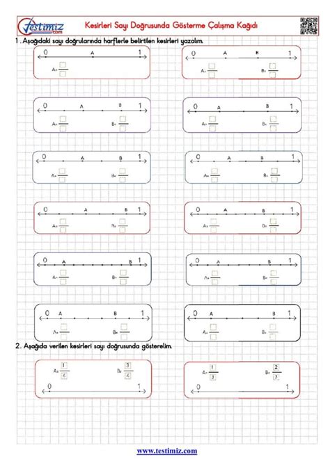 4 Sınıf Kesirleri Sayı Doğrusunda Gösterme Çalışma Kağıdı PDF