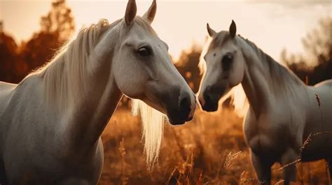 Fundo Dois Cavalos Parados Um Atrás Do Outro Ao Pôr Do Sol Fundo