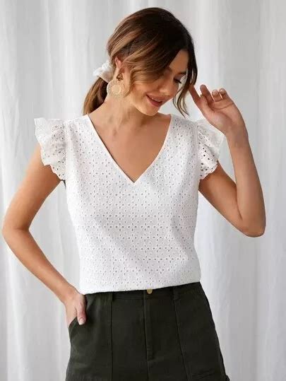 SHEIN Ruffle Armhole Schiffy Top Blouse Casual Fashion Trendy