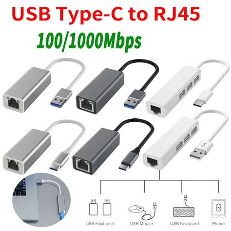 Type C To Rj45 Lan Network Card 101001000mbps Gigabit Ethernet Adapter Drive Free 4 In 1 Usb2