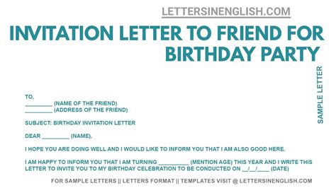 Birthday Invitation Letter To Friend Sample Invitation Letter To Friend For Birthday Party