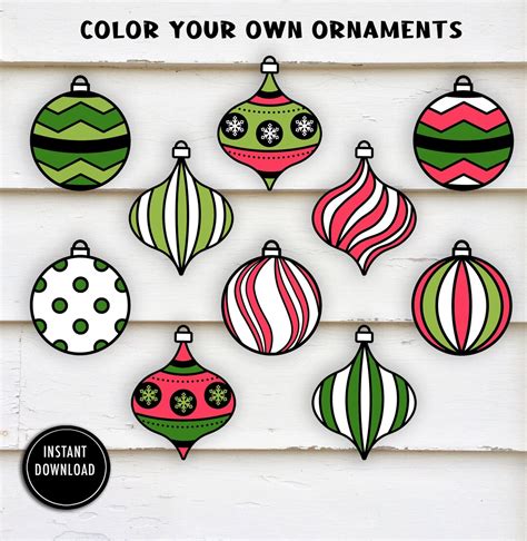 Printable Christmas Ornaments Cut And Color Color Your Own Cut And